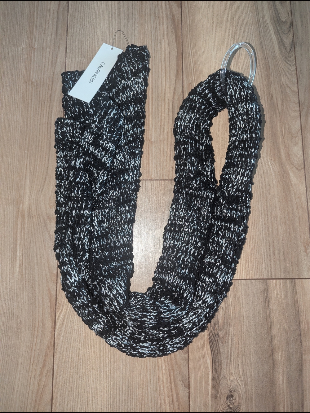 Calvin Klein Black & White Marled Knit Infinity Scarf